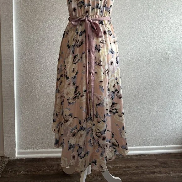 January 7 Floral High-Low Halter Dress with Waist Tie - Small - Picture 6 of 9